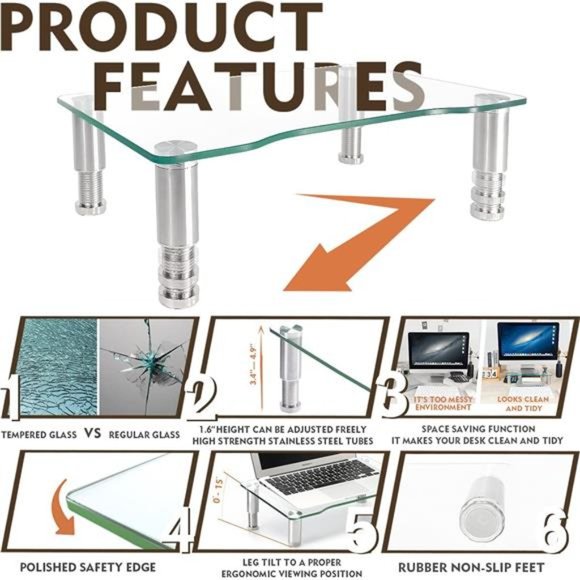 2 Pack Computer Monitor Riser with Height Adjustable Multi Media Desktop Stand - Picture 2 of 7